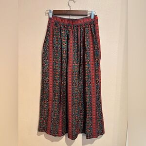 Prophecy Boho Maxi Skirt with Lotus Floral Design, Dark Red, Ocean Blue, Orange